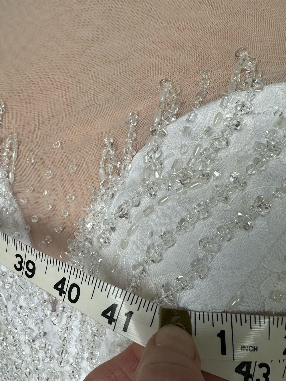 NWOT White Beaded Lace Wedding Dress Long Sleeve Mermaid Gown Sheer Back Train - Picture 10 of 14